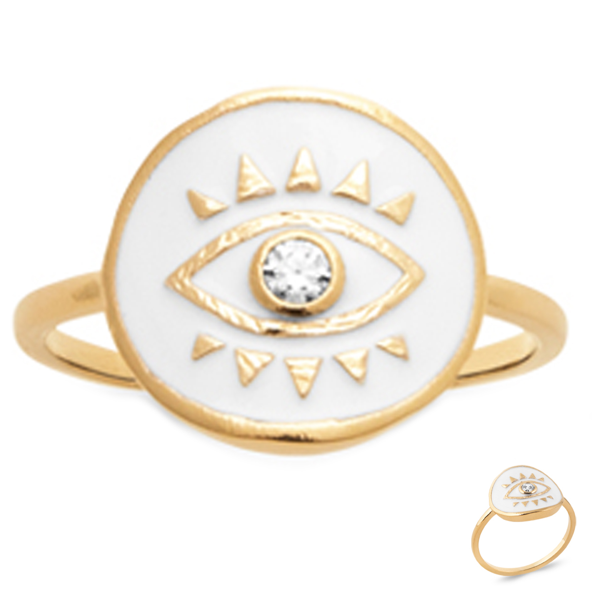 Bague Plaqué Or \'Cleopatra\' blanc doré (oeil) - 14 mm - [Q8162]