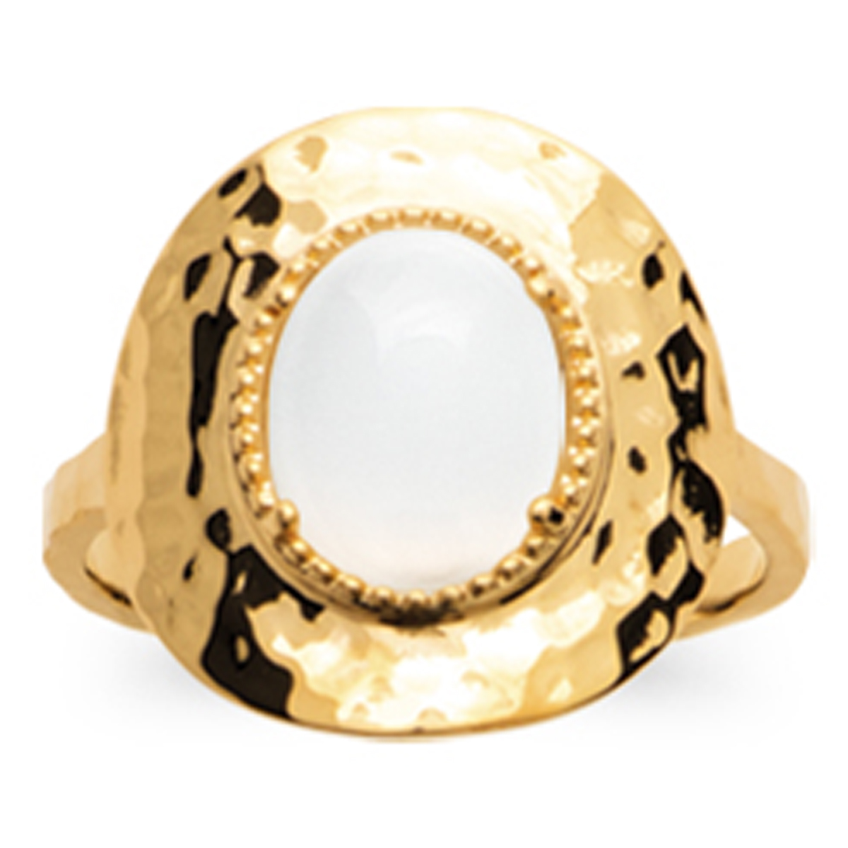 Bague Plaqué Or \'Cleopatra\' pierre de lune doré - 18x17 mm - [Q8420]