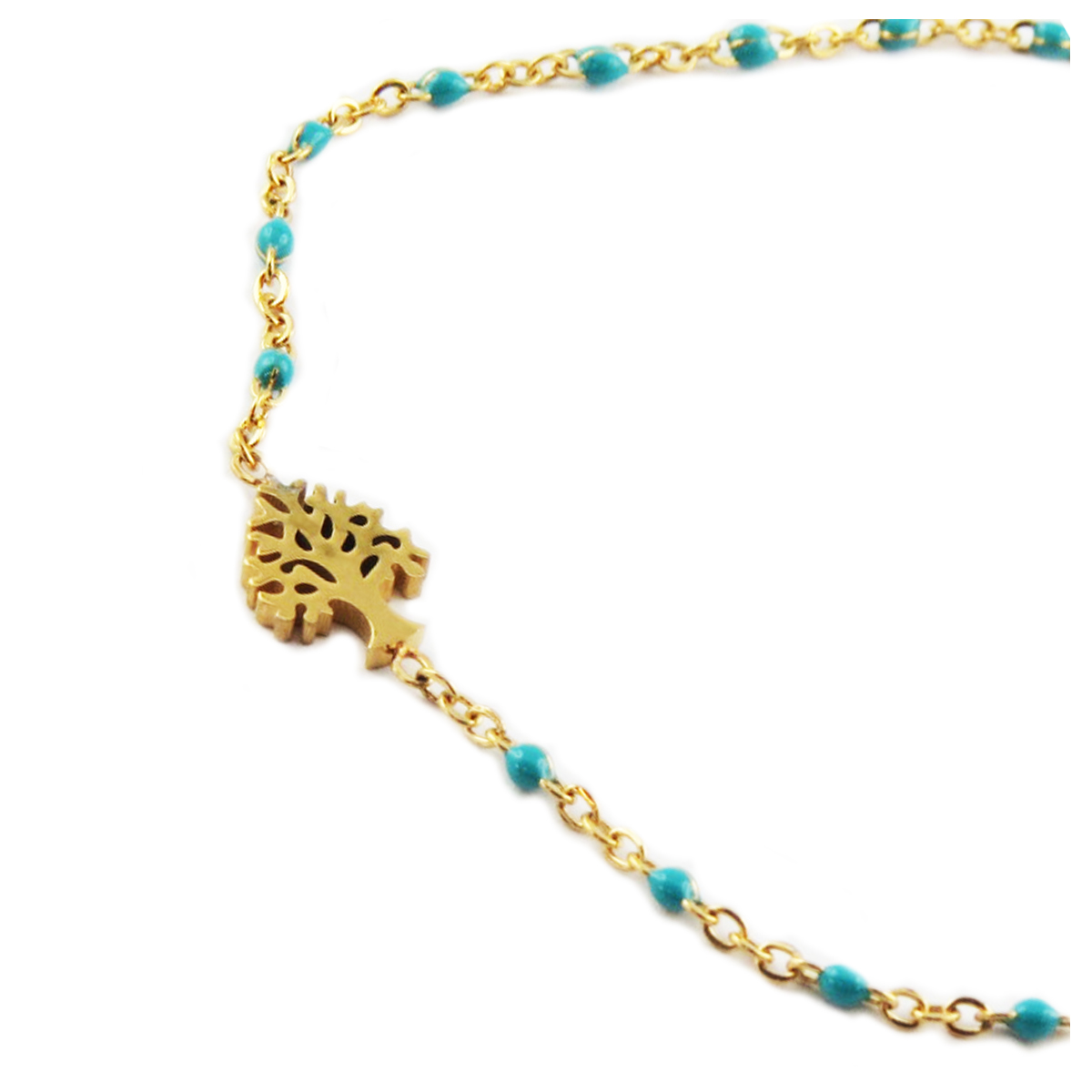 Bracelet créateur Acier \'Arbre de Vie\' turquoise doré - 10x8 mm - [R0235]