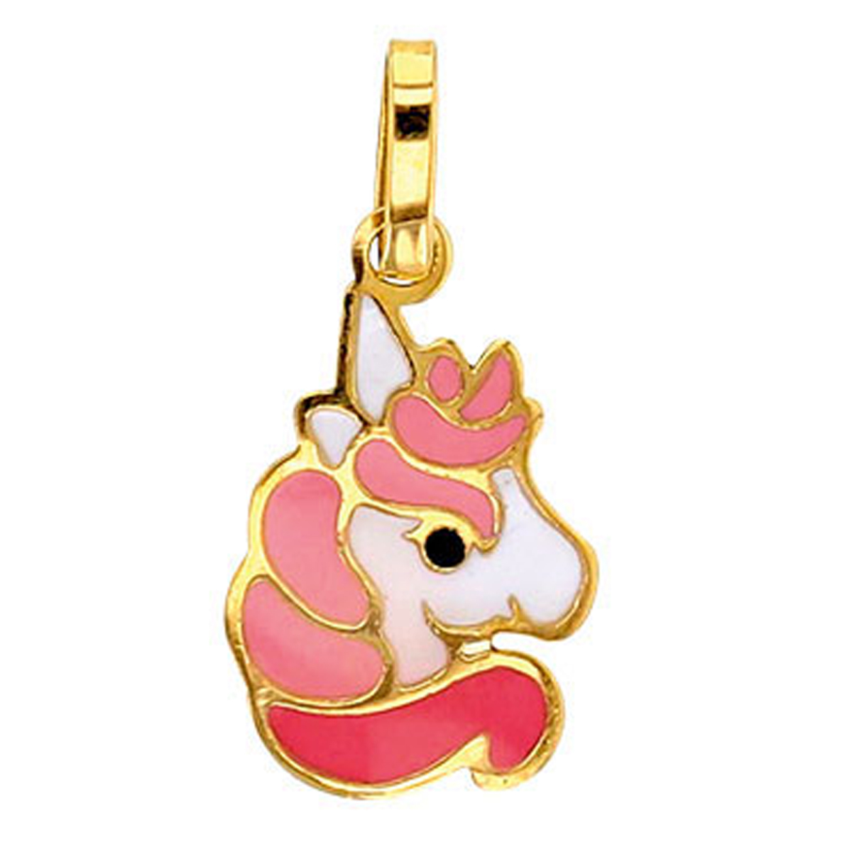 Pendentif \'Licorne My Unicorn\' rose blanc doré (Or - 9 carats)  - 12x9 mm - [R0407]