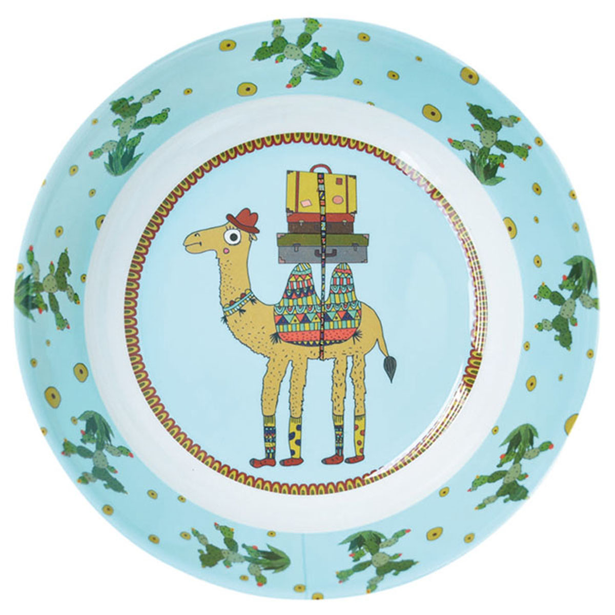 Assiette creuse mélamine \'Saperlipopette\' bleu vert (chameau Joe) - 19x5 cm - [R0633]