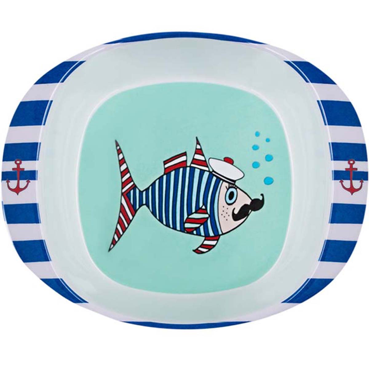 Assiette bébé mélamine \'Saperlipopette\' bleu (Mr Fish) - 165x135x42 cm - [R0643]