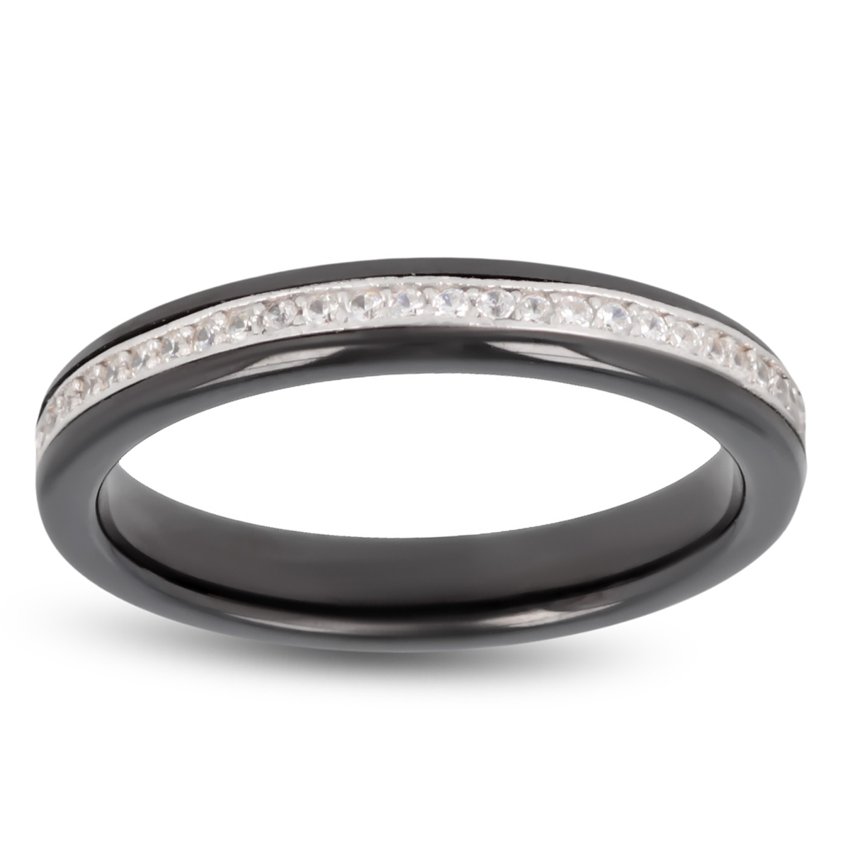 Bague Argent \'Sissi\' céramique noir argenté (rhodié) - 3 mm - [R2066]