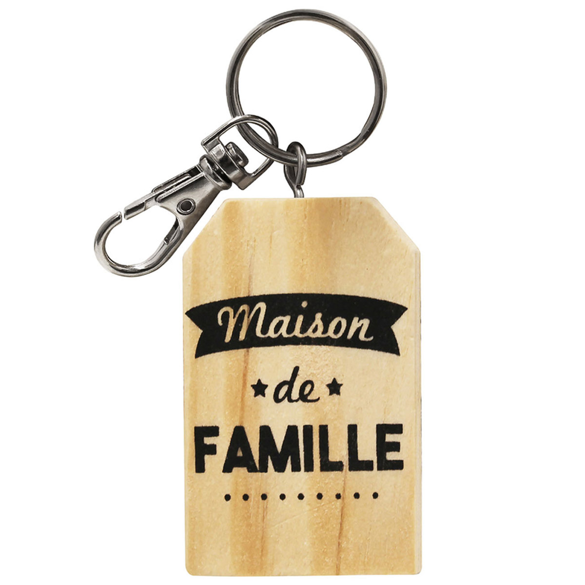 Porte-clés bois \'Famille\' beige (Maison de Famille) - 6x4 cm - [R2363]