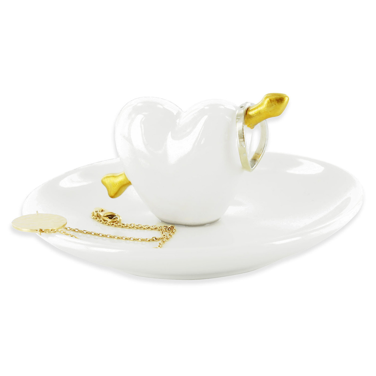 Porte-bijoux céramique \'Love\' doré ivoire - 10x45 cm - [R2902]