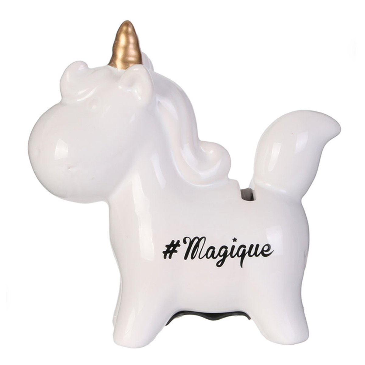 Tirelire céramique \'Licorne My Unicorn\' blanc doré (#magique) - 12x12x5 cm - [R2907]