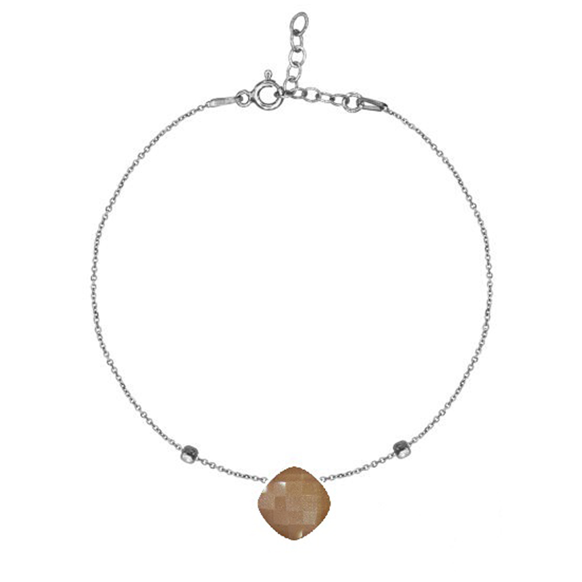 Bracelet Argent \'Meghan\' pierre de lune rose argenté (rhodié) - 8 mm - [R3017]