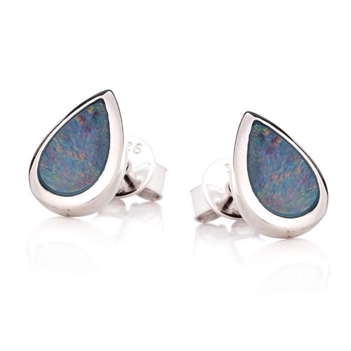 Boucles d\'oreilles Argent \'Meghan\' opale bleue argenté (rhodié) - 8x5 mm - [R3038]