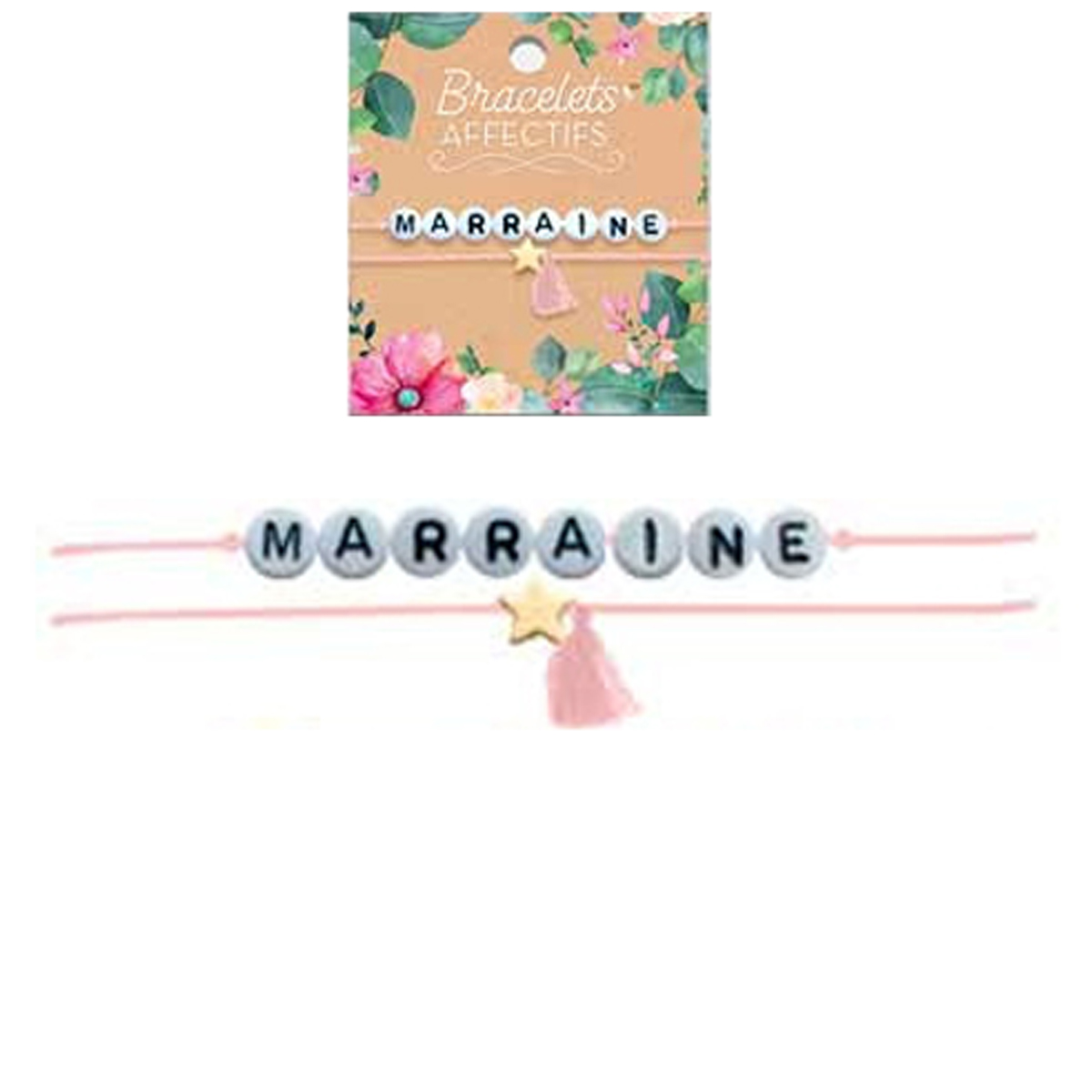 Bracelet tendresse \'Marraine\' - perles 6 mm - [R3047]