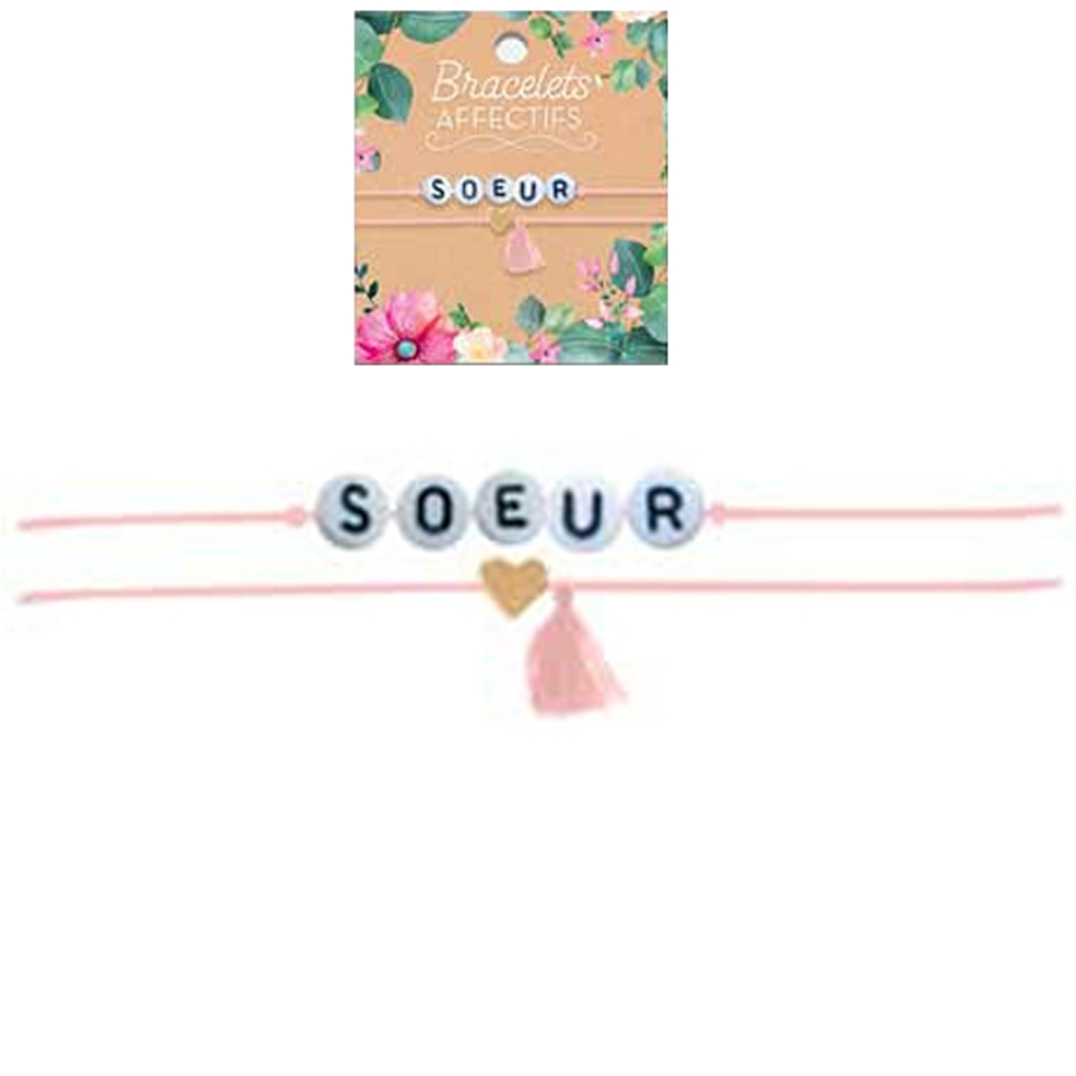 Bracelet tendresse \'Soeur\' - perles 6 mm - [R3057]