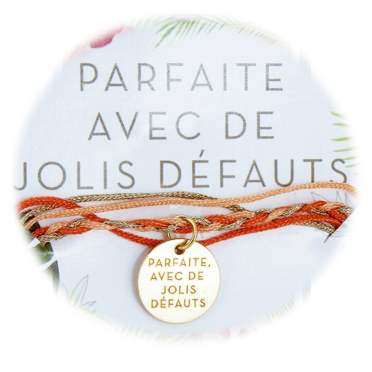 Bracelet cordon \'Messages\' doré orange (Parfaite avec de jolis défauts) - 15 mm - [R3086]