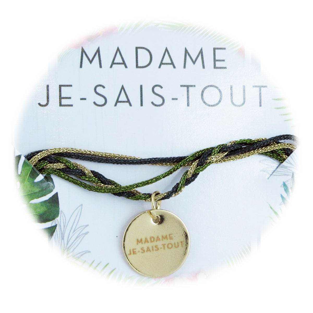 Bracelet cordon \'Messages\' doré vert (Madame je-sais-tout) - 15 mm - [R3089]