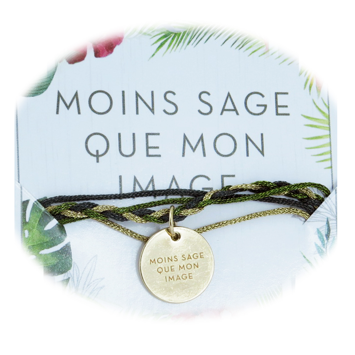 Bracelet cordon \'Messages\' doré vert (Moins sage que mon image) - 15 mm - [R3090]