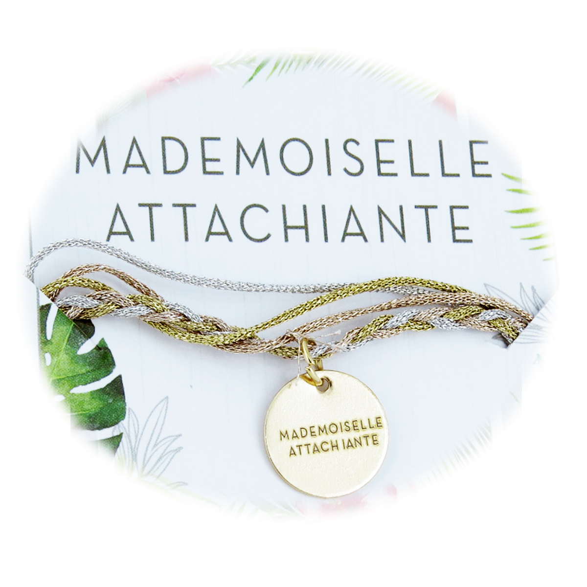 Bracelet cordon \'Messages\' doré beige (Mademoiselle attachiante) - 15 mm - [R3092]