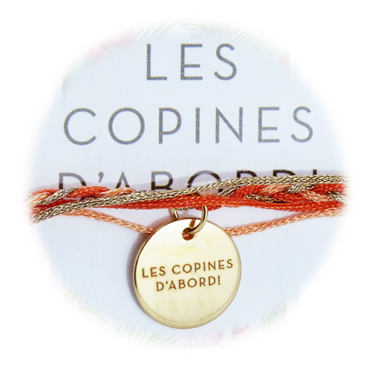 Bracelet cordon \'Messages\' doré orange (Les copines d\'abord !) - 15 mm - [R3093]