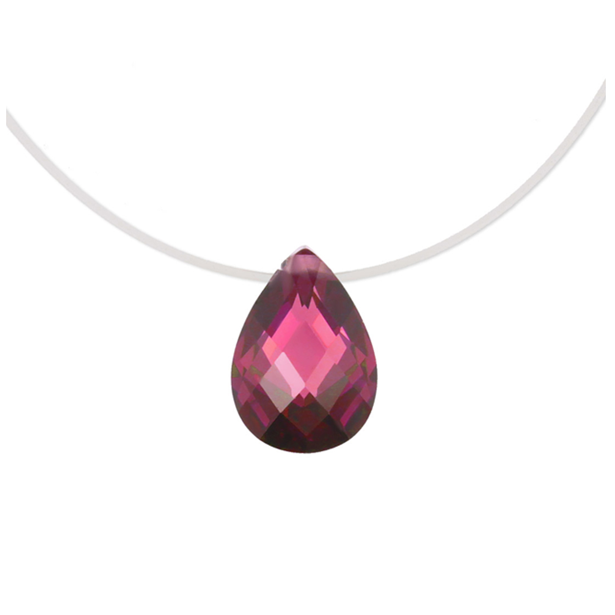 Collier cable argent \'Essentiel\' rubis (goutte) - 10x7 mm - [R3100]