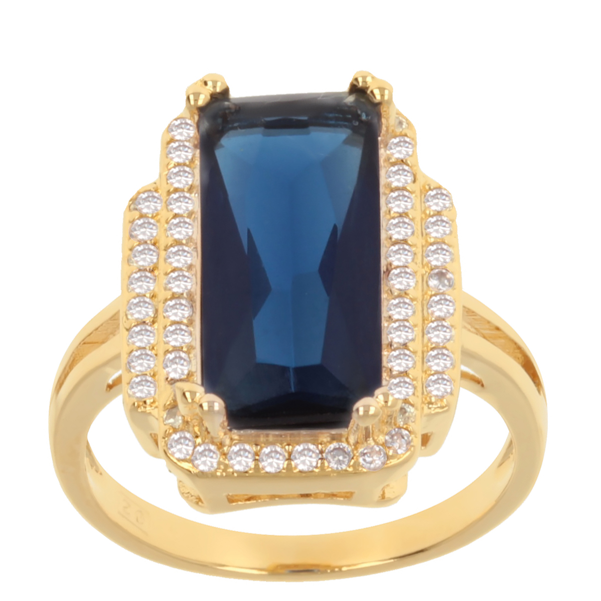 Bague Plaqué Or \'Sissi\' saphir blanc doré - 17x13 mm - [R3106]
