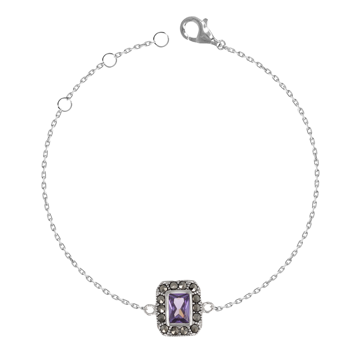 Bracelet Argent \'Sappho\' violet gris argenté (rhodié) - 11x9 mm - [R3118]