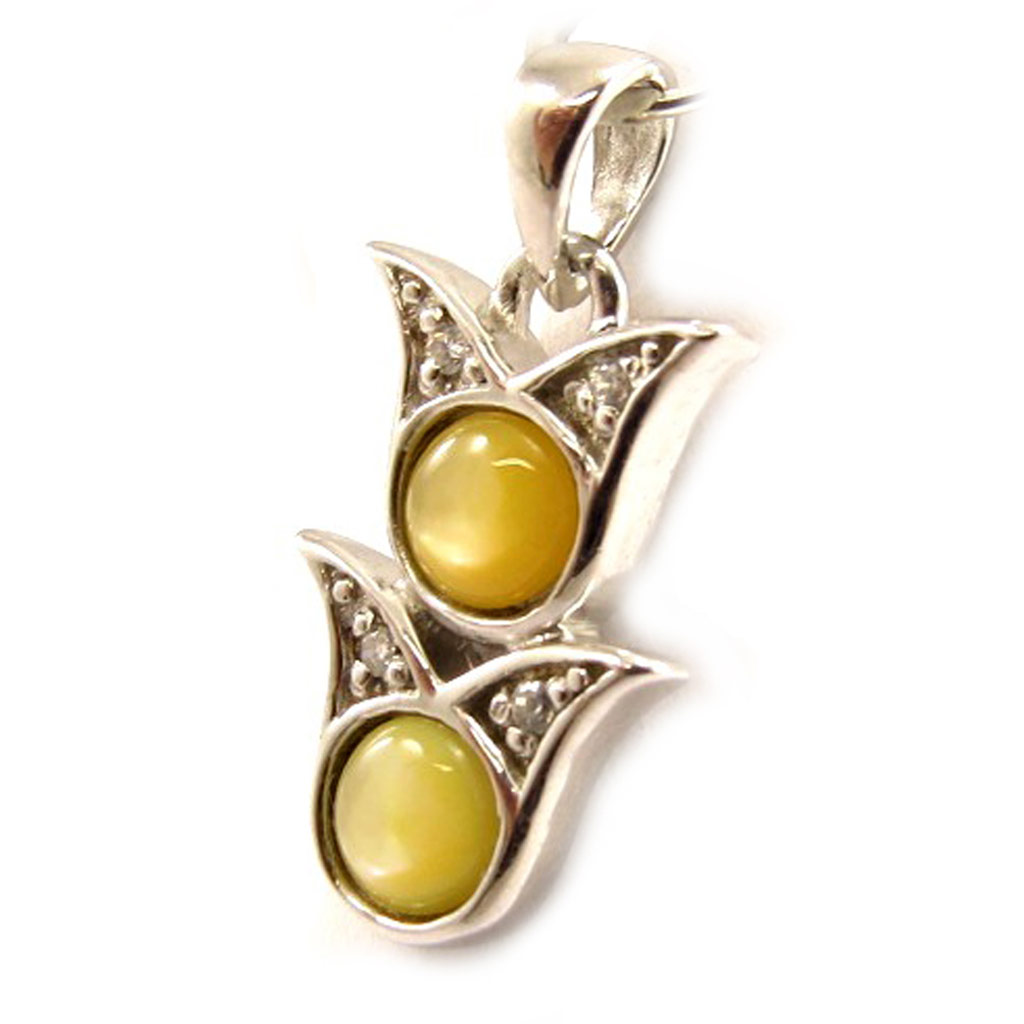 Pendentif Argent \'Tulipes\' Nacre Jaune  - [C0002]