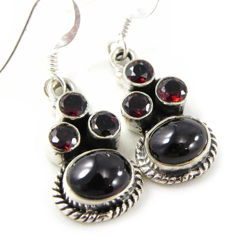 Boucles Argent \'Heaven\' Grenat - [C9629]