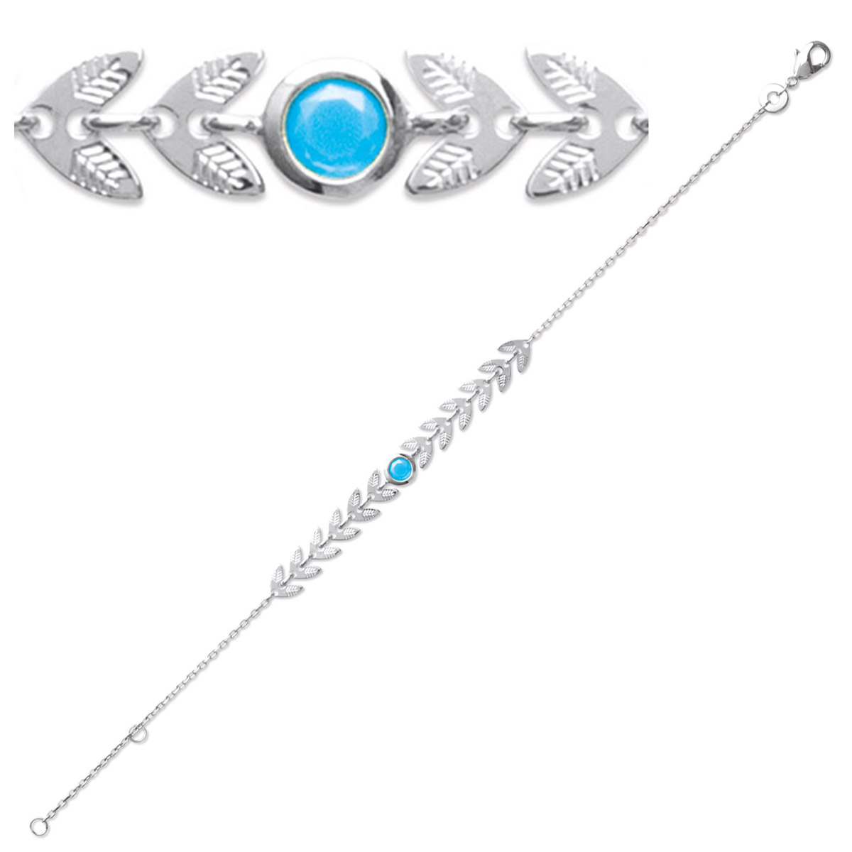 Bracelet Argent \'Epi de blé\' turquoise argenté (rhodié) - 60x6 mm - [P6861]