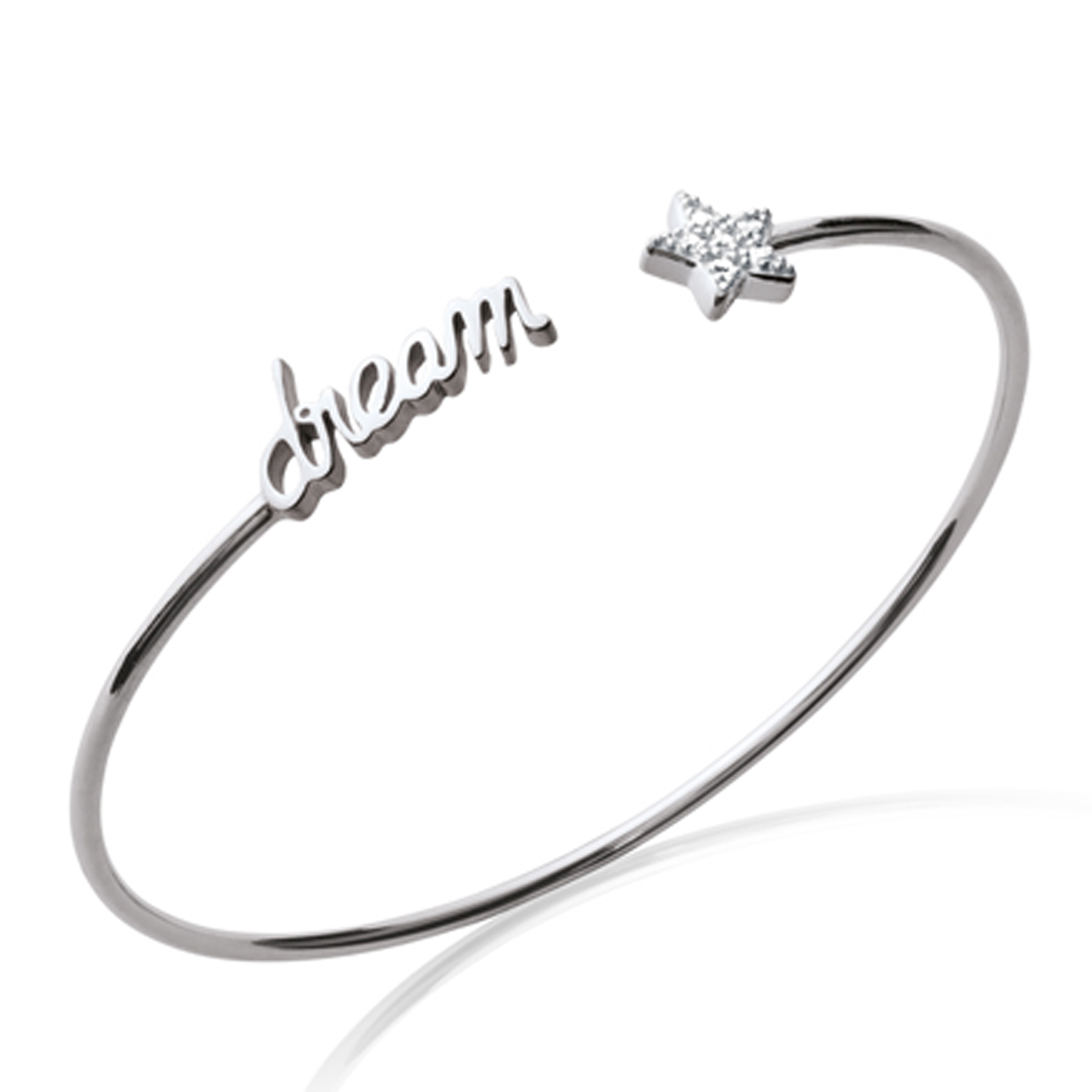 Bracelet argent ouvert \'Messages\' blanc (Dream) rhodié - 56 mm 15x7 mm - [N3343]