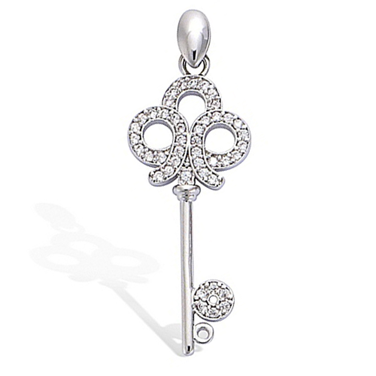 Pendentif Argent \'Clé Déesse\' blanc argenté (rhodié) - 35x12 mm - [M6198]