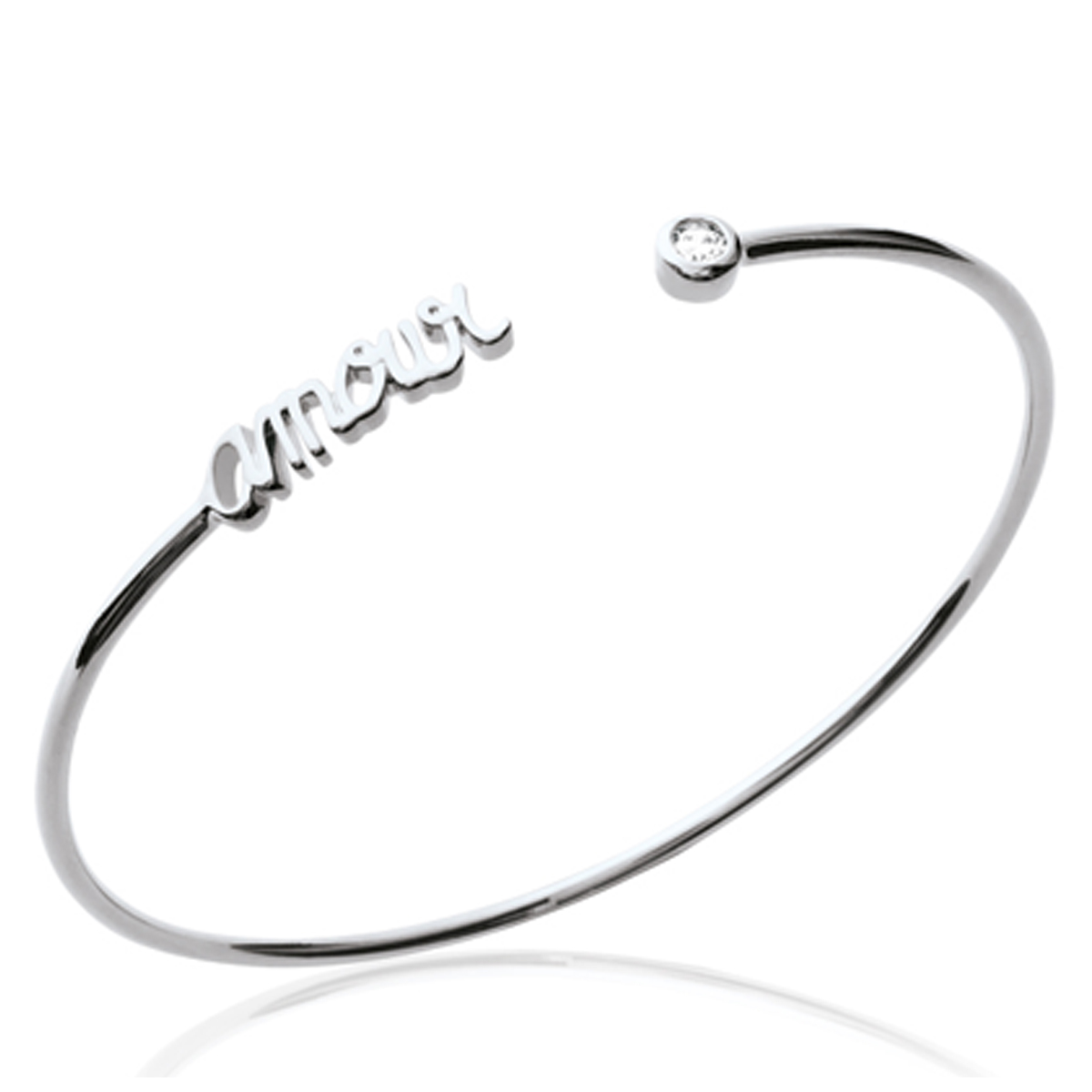 Bracelet argent ouvert \'Messages\' blanc (Amour) rhodié - 56 mm 16x4 mm - [N3344]
