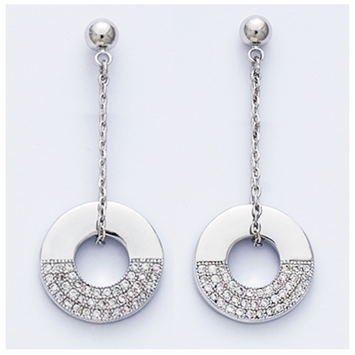 Boucles Argent \'Déesse\' blanc argenté (rhodié) - 45x15 mm - [K1371]