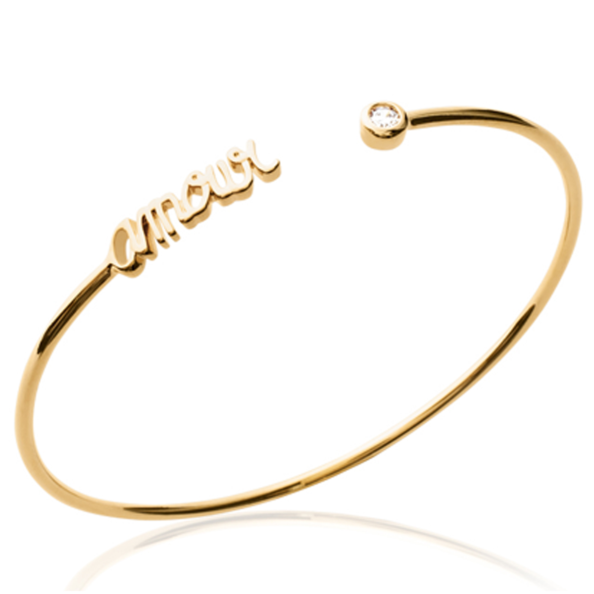 Bracelet plaqué or ouvert \'Messages\' (Amour) blanc doré - 56 mm 16x4 mm - [N3345]