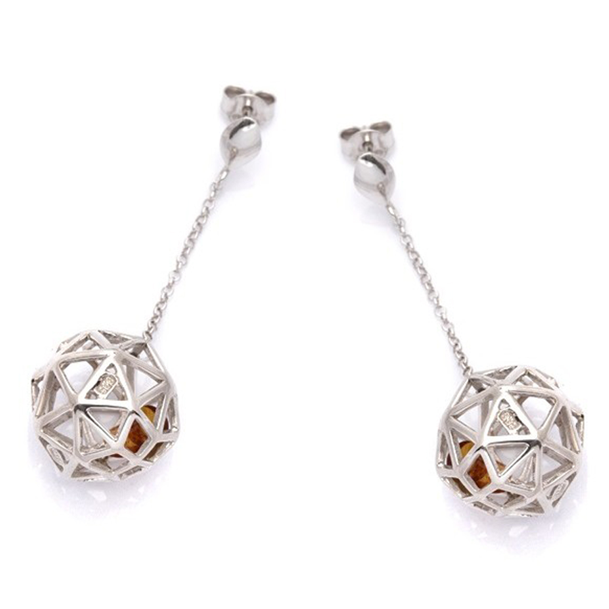 Boucles Argent \'Inspiration\' Ambre cognac (rhodié) - [Q1806]