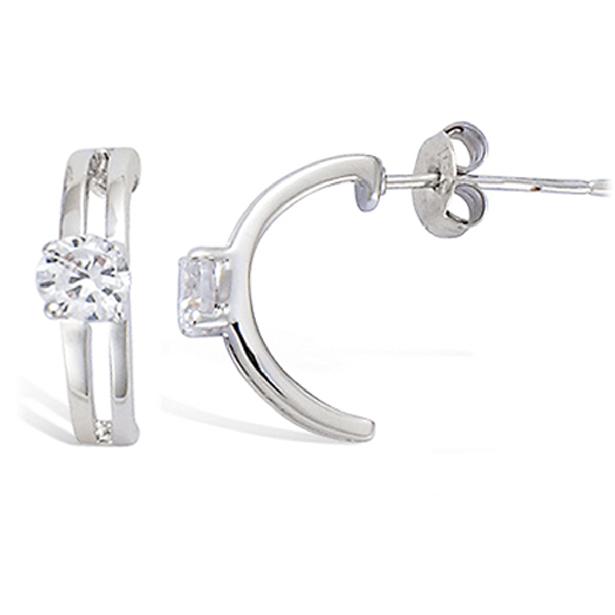 Demi-créoles Argent \'Câlin\' Blanc argenté (rhodié) - 15x3 mm - [M6219]