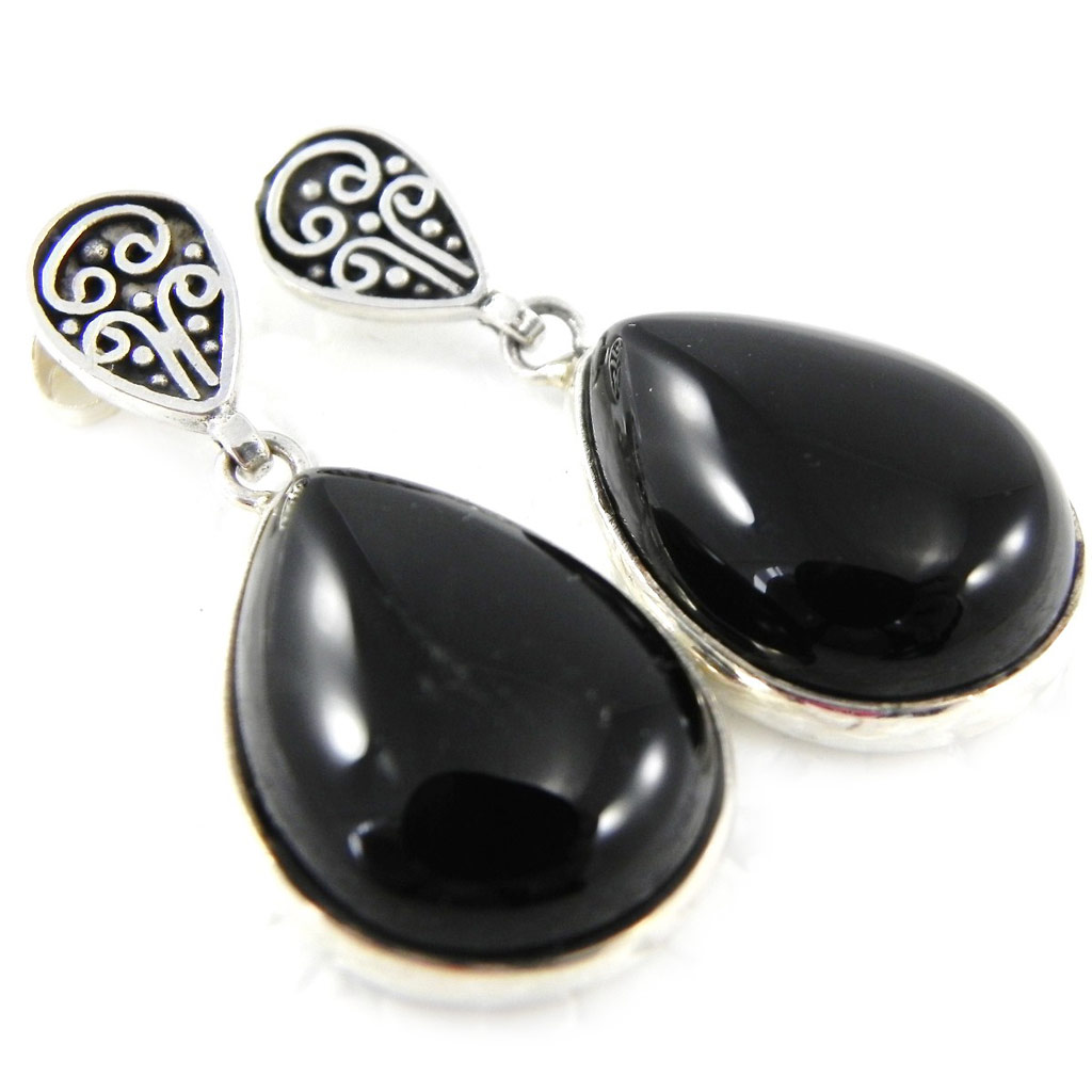 Boucles Argent \'Ruth\' onyx - [H2583]
