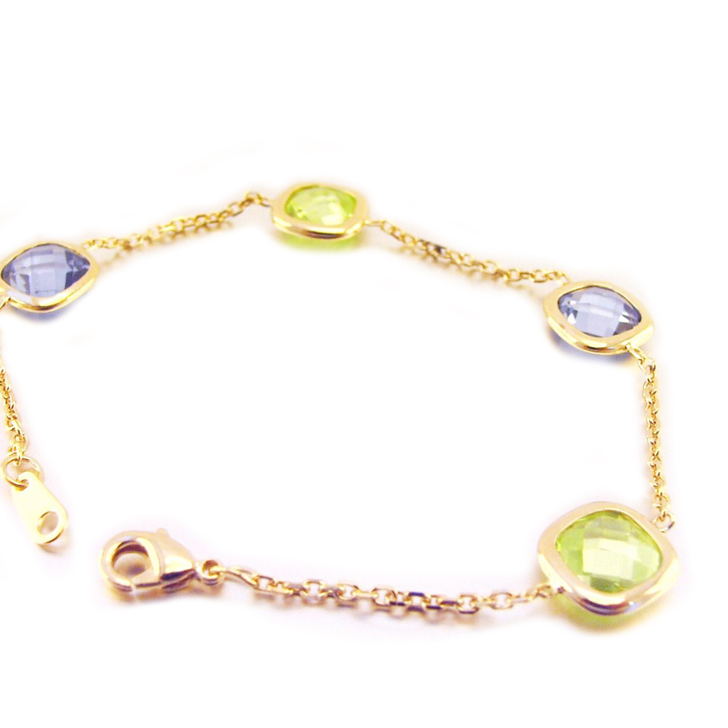 Bracelet Plaqué or \'Linda\' Vert Bleu - [E9837]
