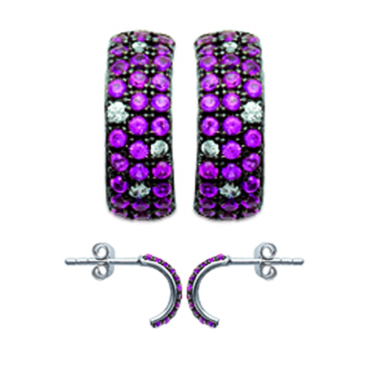 Demi-créoles Argent \'Sissi\' rose (15x9 mm) rhodié - 15x9 mm - [M8815]