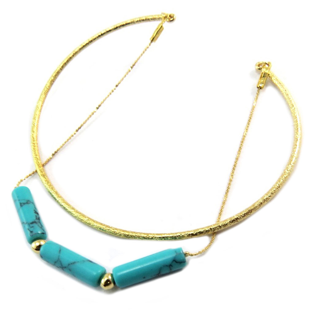 Bracelet créateur \'Navajos\' turquoise doré - [P3630]