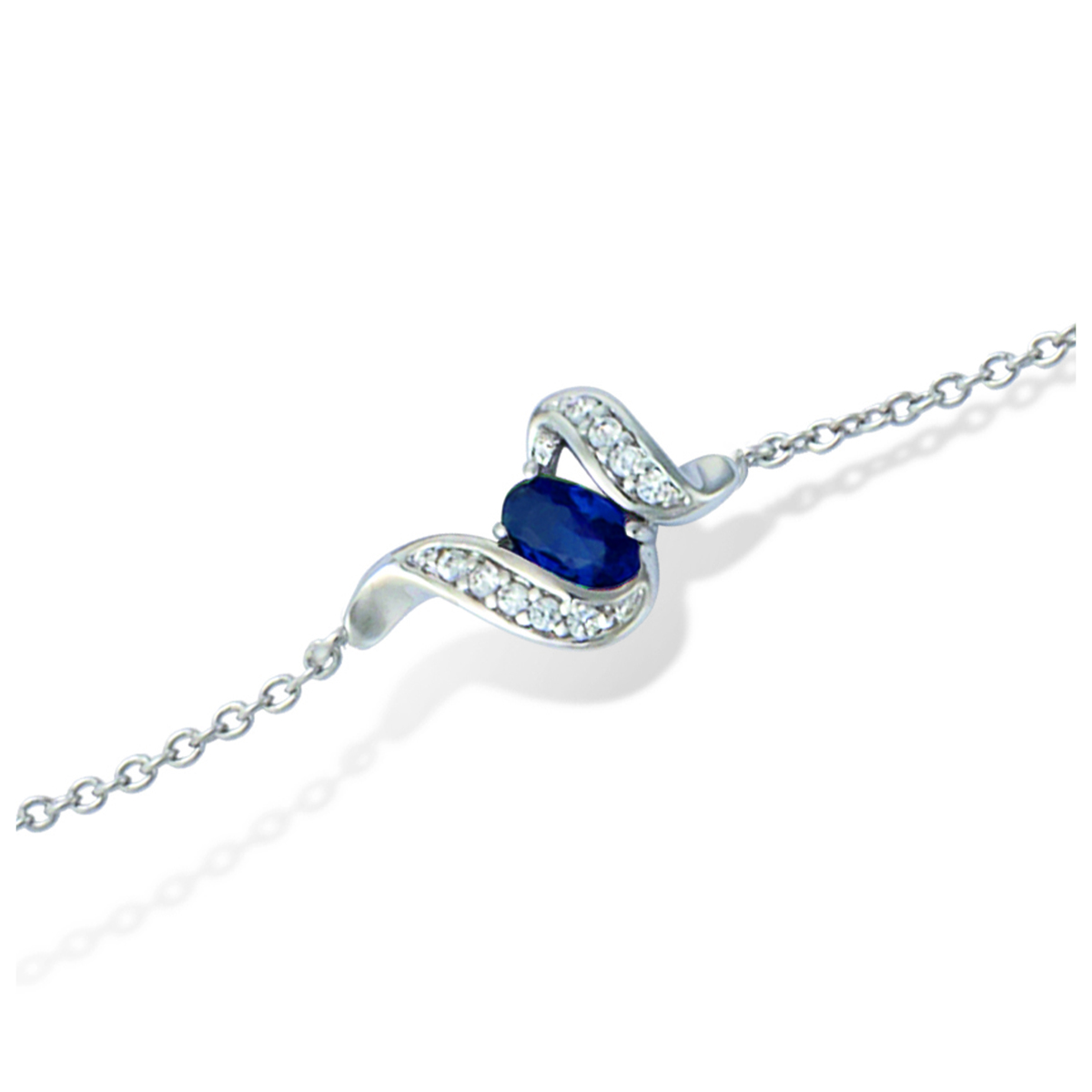 Bracelet Argent \'Sissi\' saphir blanc argenté (rhodié) - 16x8 mm - [M6231]