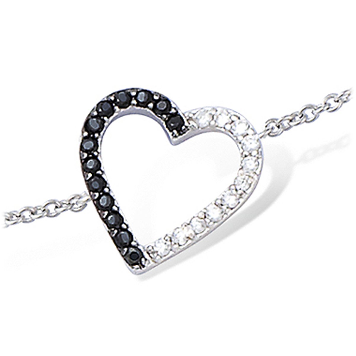 Bracelet Argent \'Love\' noir blanc (rhodié) - 12x12 mm - [M6232]