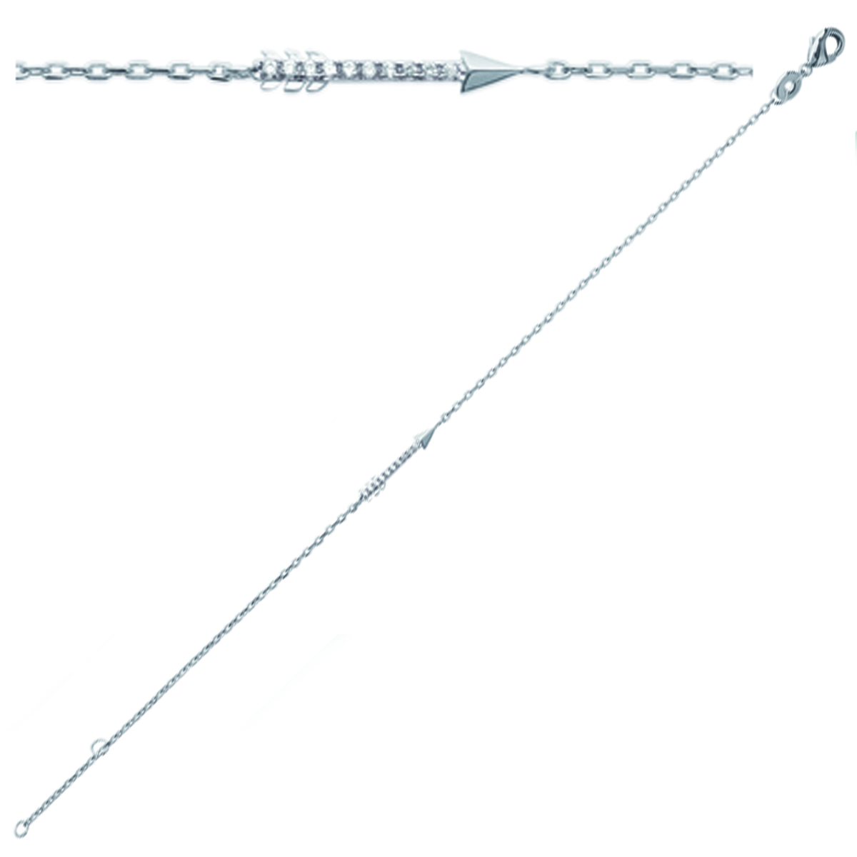 Bracelet Argent \'Flèche de Cupidon\' blanc argenté (rhodié) - 18x2 mm - [N3372]