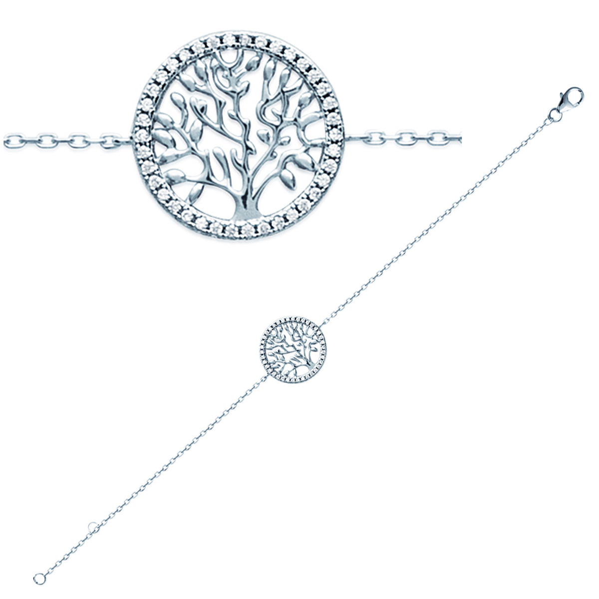 Bracelet Argent \'Arbre de Vie\' blanc argenté (rhodié) - 16 mm - [N3376]
