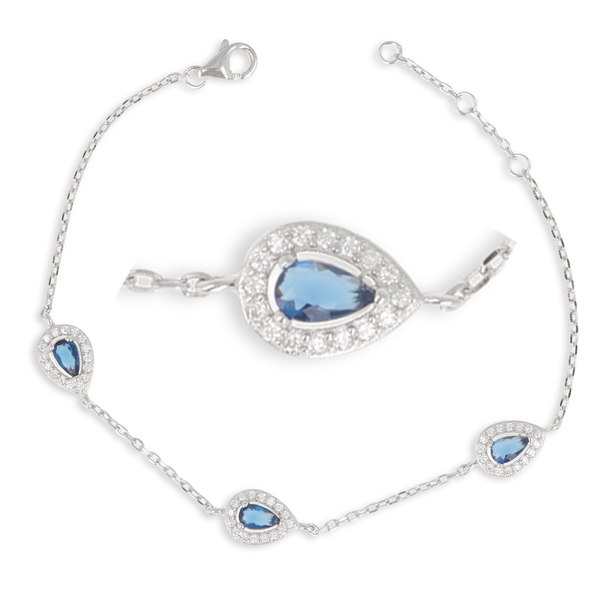 Bracelet Argent \'Sissi\' bleu argenté (rhodié) - 9x7 mm - [R1910]
