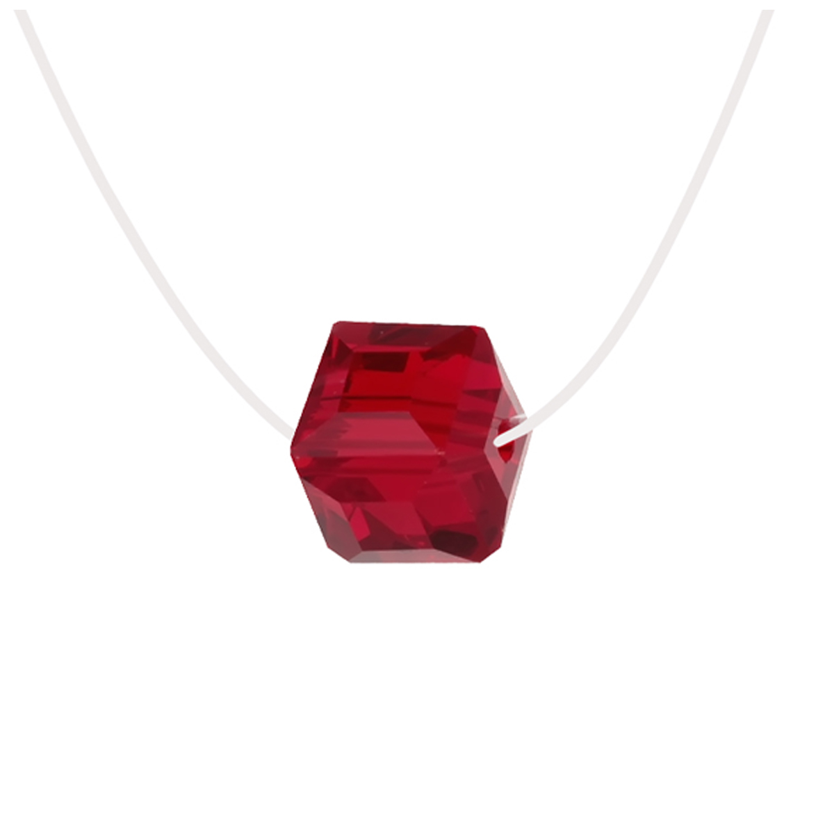 Collier Argent \'Sissi\' rouge (rhodié) - cube cristal 10 mm - [R1915]