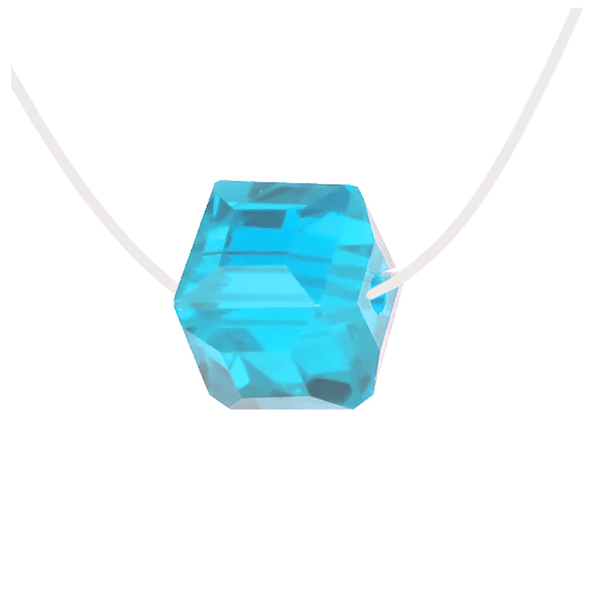 Collier Argent \'Sissi\' turquoise (rhodié) - cube cristal 10 mm - [R1916]