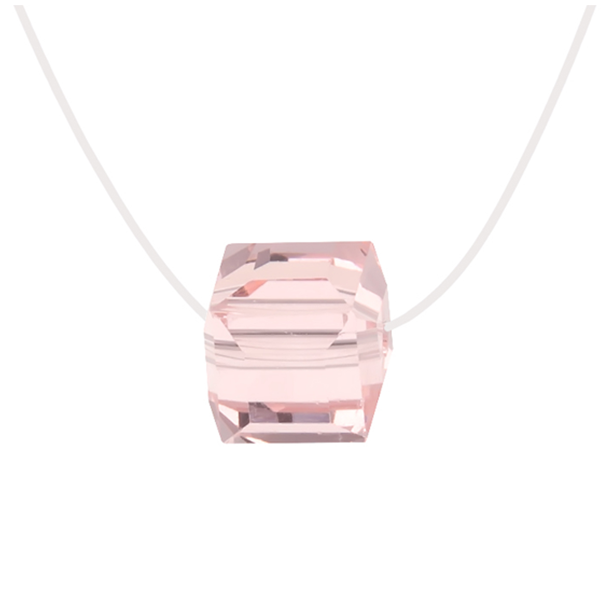 Collier Argent \'Sissi\' rose (rhodié) - cube cristal 10 mm - [R1917]