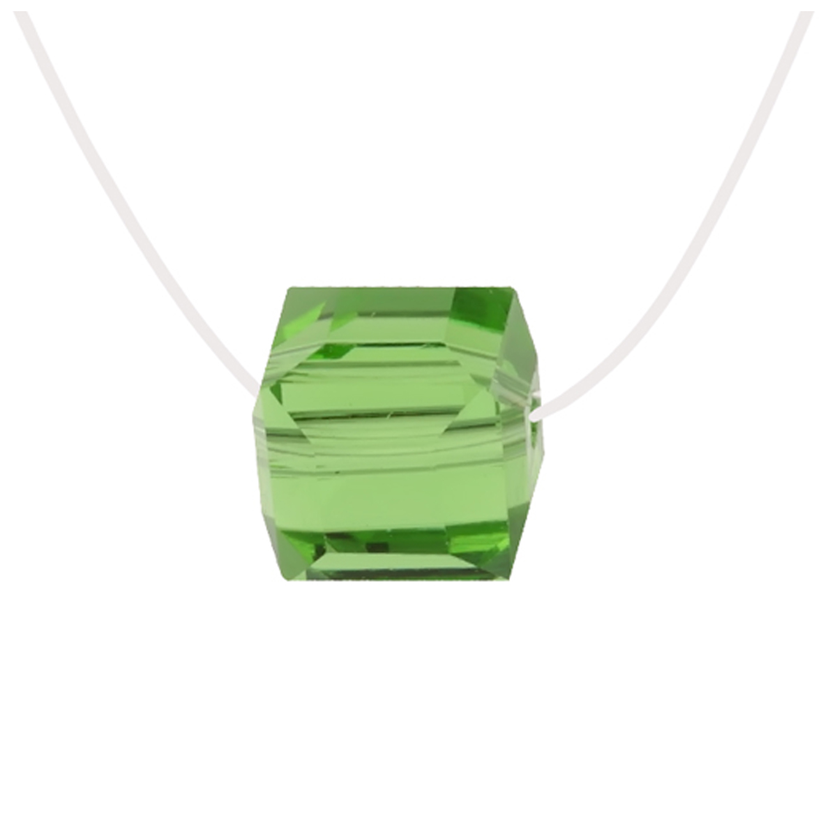 Collier Argent \'Sissi\' vert (rhodié) - cube cristal 10 mm - [R1918]