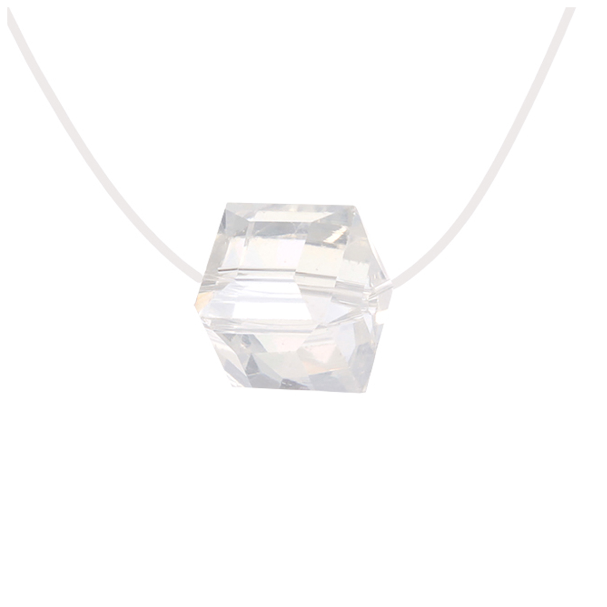 Collier Argent \'Sissi\' blanc (rhodié) - cube cristal 10 mm - [R1919]