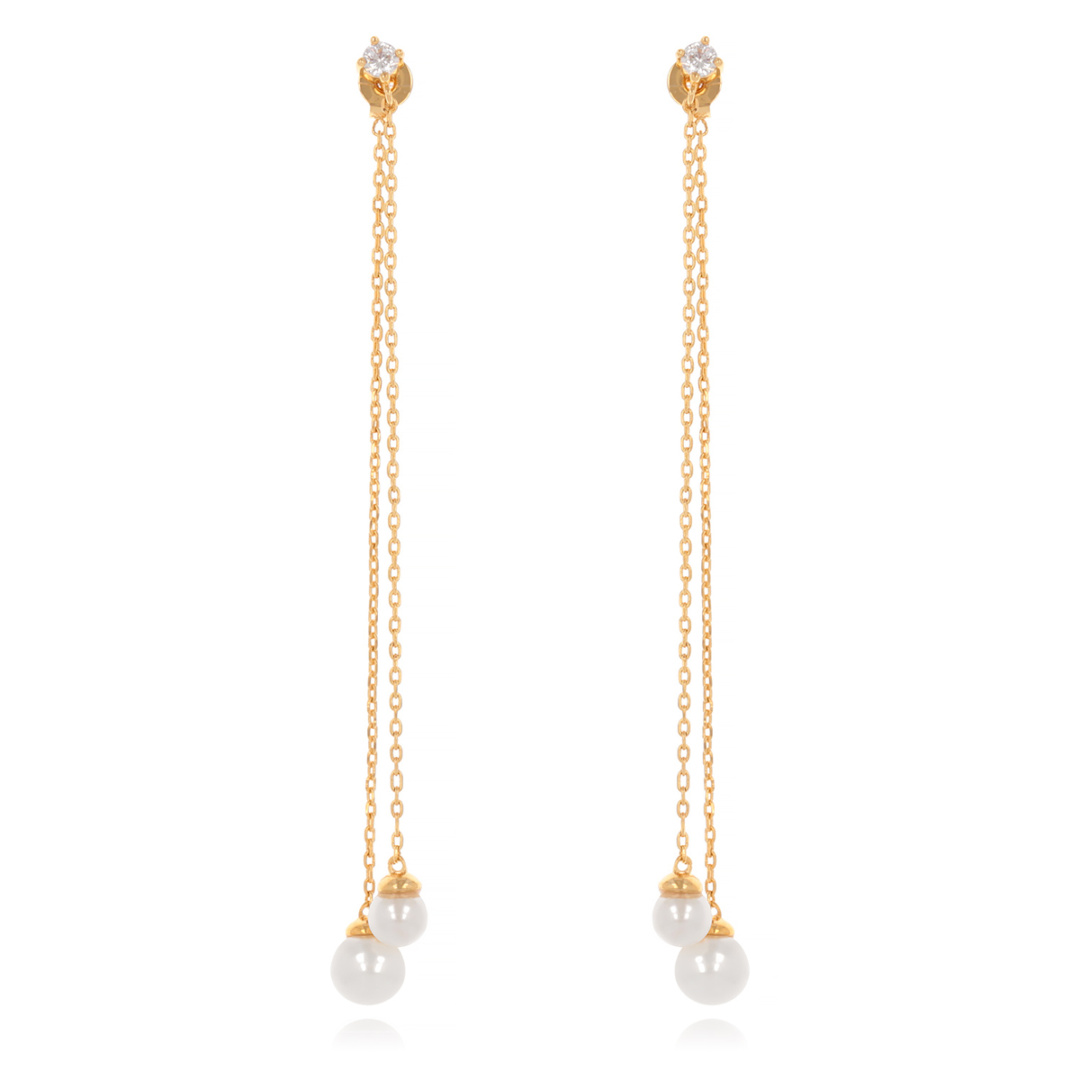 Boucles plaqué or \'Perla\' ivoire doré - 8 cm, perles 4 et 6 mm - [R1923]