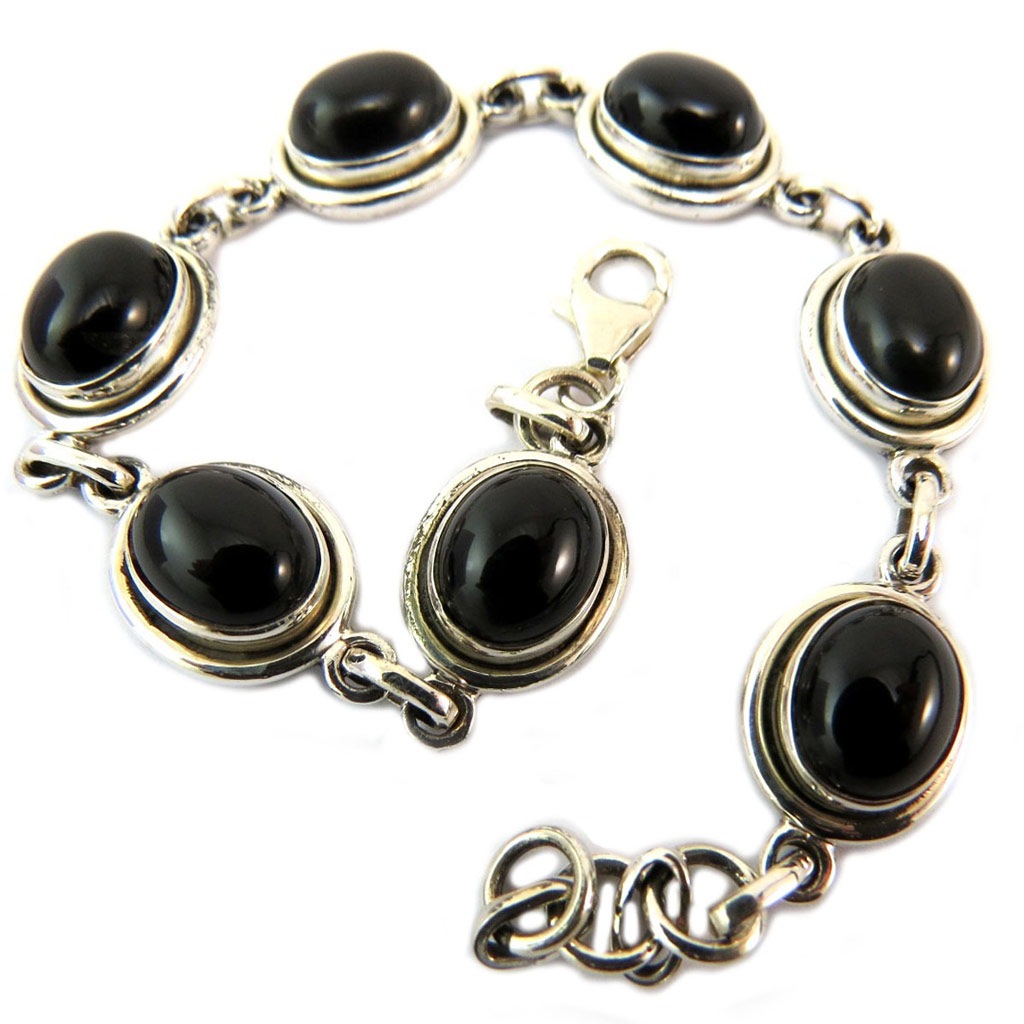 Bracelet Argent \'Heaven\' onyx noir - 20 cm 11 mm - [P6929]