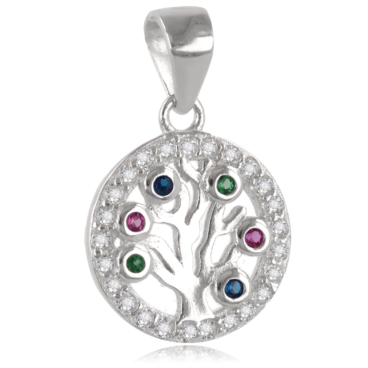Pendentif Argent \'Arbre de Vie\' multicolore argenté (rhodié) - 10 mm - [R0694]