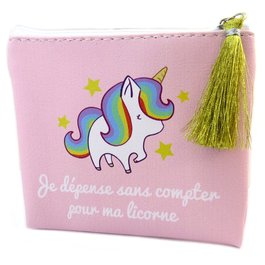 Porte-monnaie \'Licorne My Unicorn\' rose (Je dépense sans compter pour ma licorne) - 12x11 cm - [P5361]